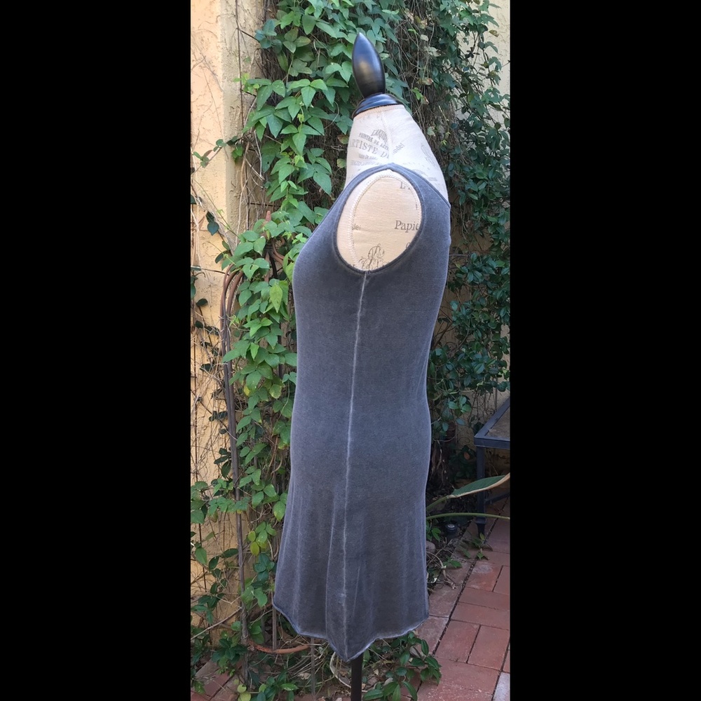 High End Boutique Slate Blue Gray Dress w/ Under-Dress Embroidered Coral Size S - Picture 14 of 16